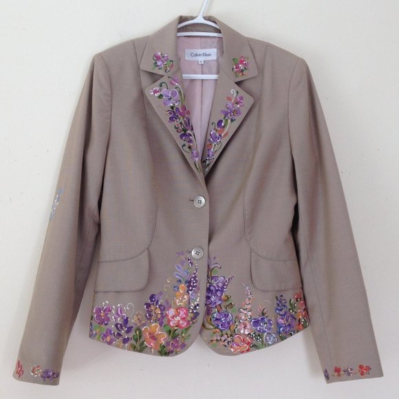 Calvin Klein Hand Painted Floral Blazer Jacket - Picture 7 of 16